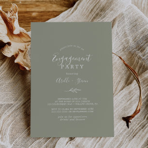 Minimal Leaf   Sage Green Engagement Party Invitation