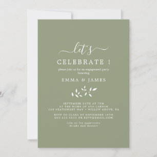 Minimal Leaf   Sage Green "Let's Celebrate" Invita Invitation