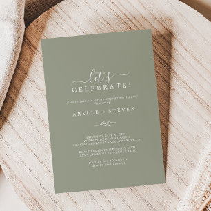 Minimal Leaf   Sage Green Let's Celebrate Invitation