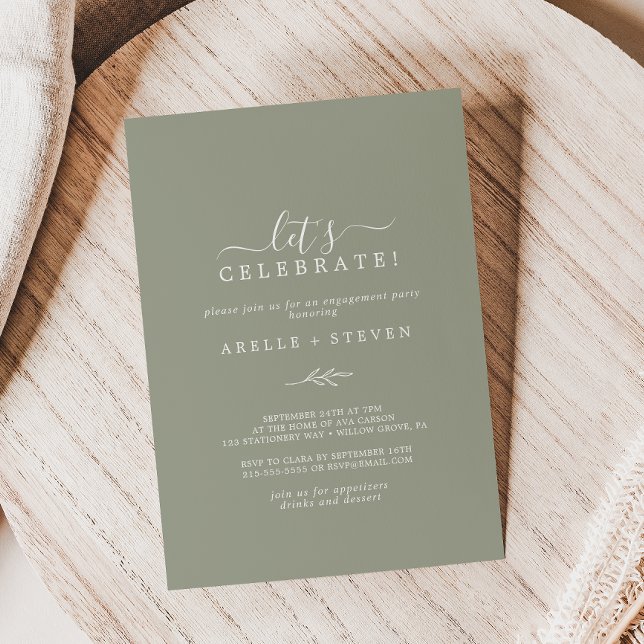 Minimal Leaf | Sage Green Let's Celebrate Invitation (Creator Uploaded)