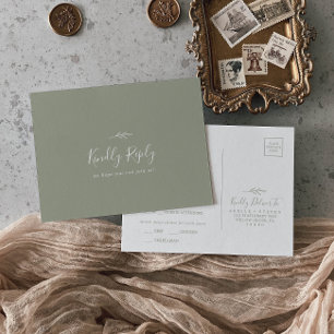 Minimal Leaf Sage Green Menu Choice RSVP Postcard