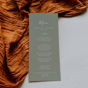 Minimal Leaf Sage Green Wedding Dinner Menu