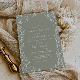 Minimal Leaf   Sage Green Wedding Invitation