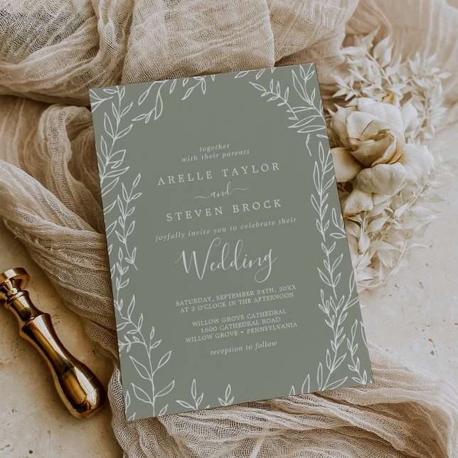 Minimal Leaf | Sage Green Wedding Invitation (Creator Uploaded)