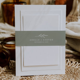 Minimal Leaf   Sage Green Wedding Invitation Belly Band