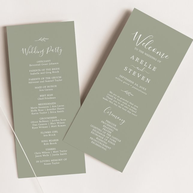 Minimal Leaf | Sage Green Wedding Program Programme (Creator Uploaded)