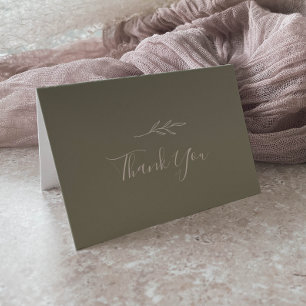 Minimal Leaf   Sage Green Wedding Thank You Card