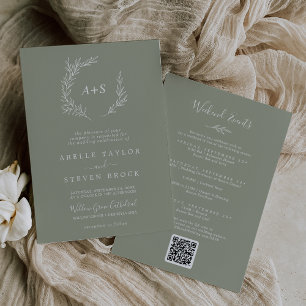 Minimal Leaf Sage Green Weekend Events Wedding Invitation