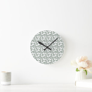 Minimal Leaf Seamless Pattern   Elegant Botanical  Round Clock