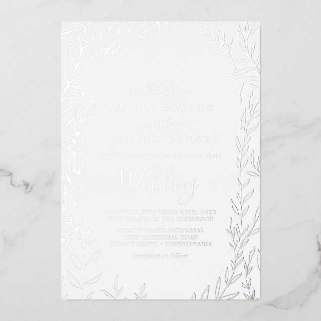 Minimal Leaf | Silver Foil Frame Wedding (Front)