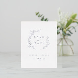 Minimal Leaf   Silver Foil Save the Date Foil Invitation Postcard