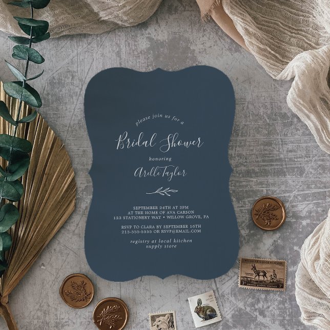 Minimal Leaf | Slate Blue Bridal Shower Invitation (Creator Uploaded)
