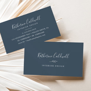 Minimal Leaf Slate Blue Business Card