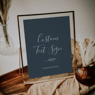 Minimal Leaf   Slate Blue Custom Text Sign