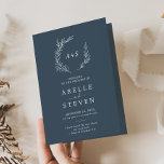 Minimal Leaf | Slate Blue Folded Wedding Programme<br><div class="desc">This minimal leaf slate blue folded wedding program is perfect for a boho wedding. The design features a simple greenery silhouette in a dark grey blue with classic minimalist style.</div>