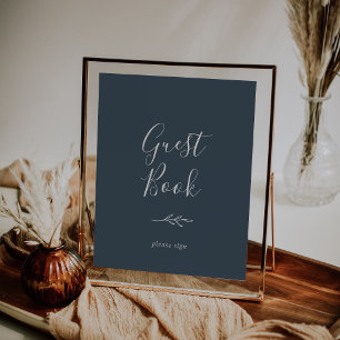 Minimal Leaf   Slate Blue Guest Book Poster