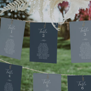 Minimal Leaf Slate Blue Hanging Seating Chart Card