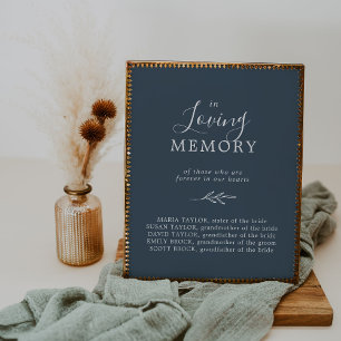 Minimal Leaf Slate Blue In Loving Memory Memorial Poster