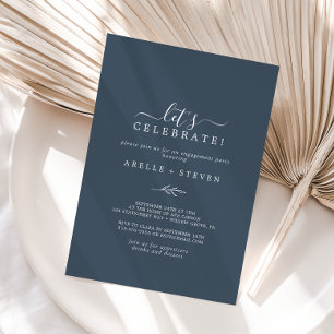 Minimal Leaf   Slate Blue Let's Celebrate Invitation
