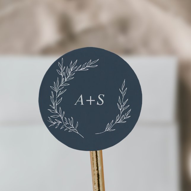 Minimal Leaf | Slate Blue Monogram Envelope Seals (Creator Uploaded)