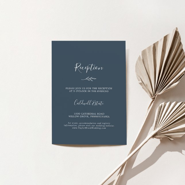 Minimal Leaf | Slate Blue Reception Enclosure Card (Creator Uploaded)