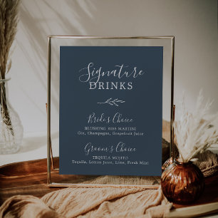 Minimal Leaf Slate Blue Signature Drinks Poster