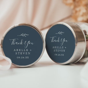 Minimal Leaf   Slate Blue Thank You Favour Sticker