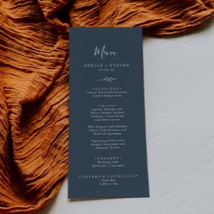 Minimal Leaf   Slate Blue Wedding Dinner Menu