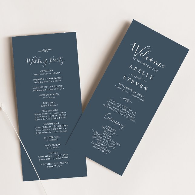 Minimal Leaf | Slate Blue Wedding Program Programme (Creator Uploaded)