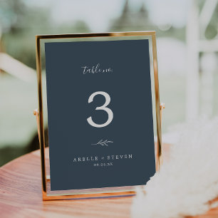 Minimal Leaf Slate Blue Wedding Table Number