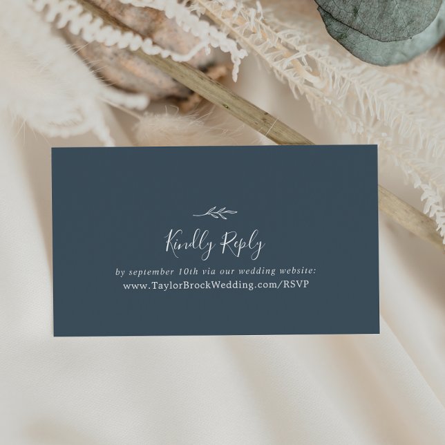 Minimal Leaf | Slate Blue Wedding Website RSVP Enclosure Card (Creator Uploaded)