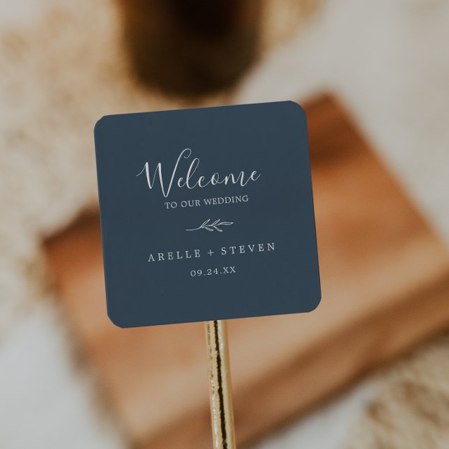 Minimal Leaf | Slate Blue Wedding Welcome Square Sticker (Creator Uploaded)
