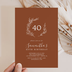 Minimal Leaf Terracotta 40th Birthday Invitation
