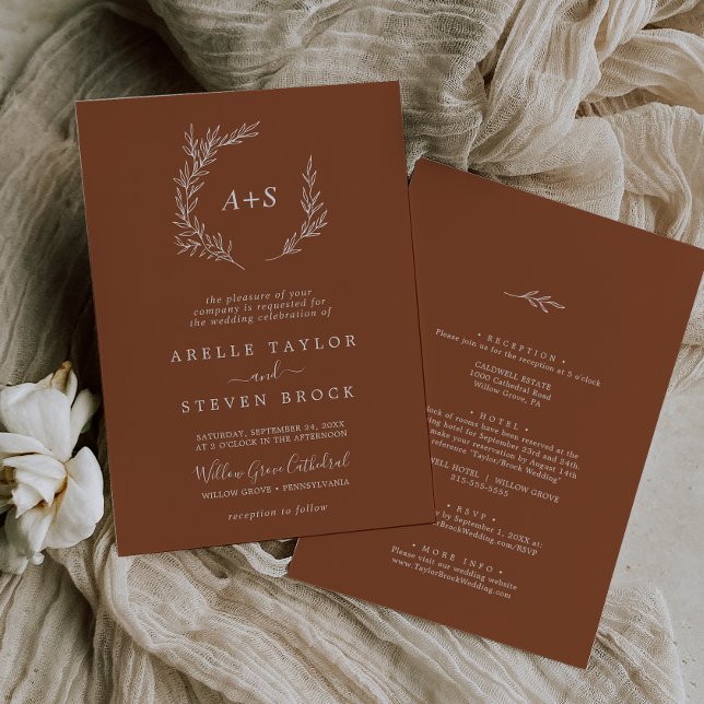 Minimal Leaf | Terracotta All In One Wedding Invitation (Creator Uploaded)