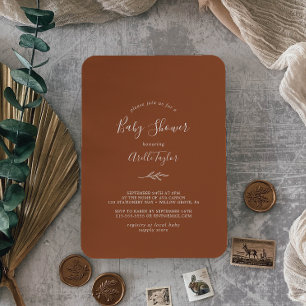 Minimal Leaf   Terracotta Baby Shower Invitation