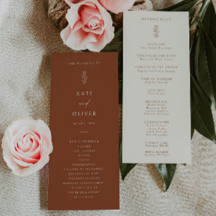 Minimal Leaf Terracotta Beige Wedding Program