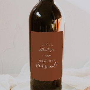 Minimal Leaf   Terracotta Bridesmaid Proposal Wine Label