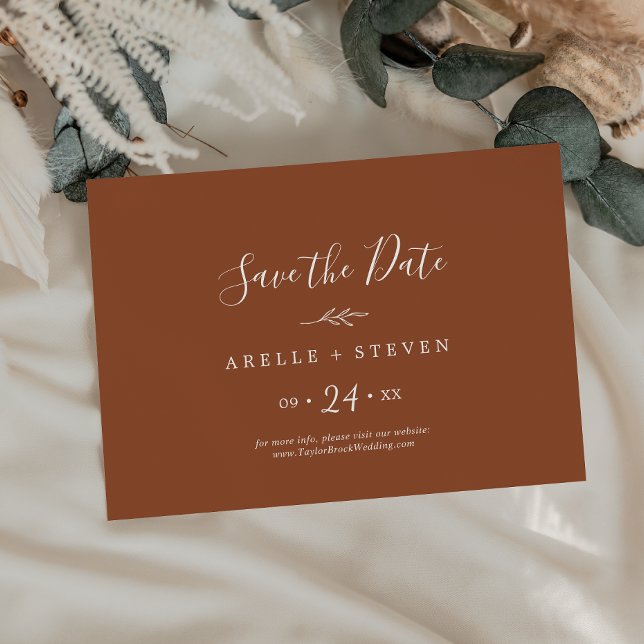 Minimal Leaf | Terracotta Horizontal Save The Date (Creator Uploaded)
