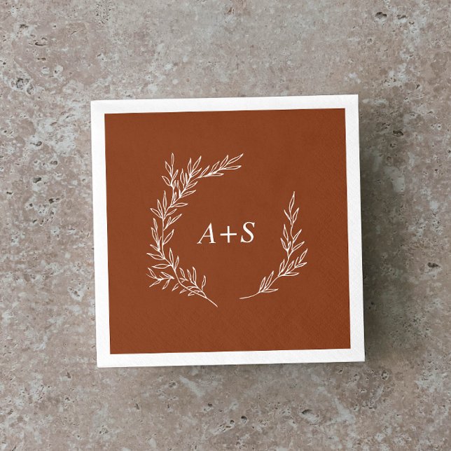 Minimal Leaf | Terracotta Monogram Wedding Napkins (Creator Uploaded)