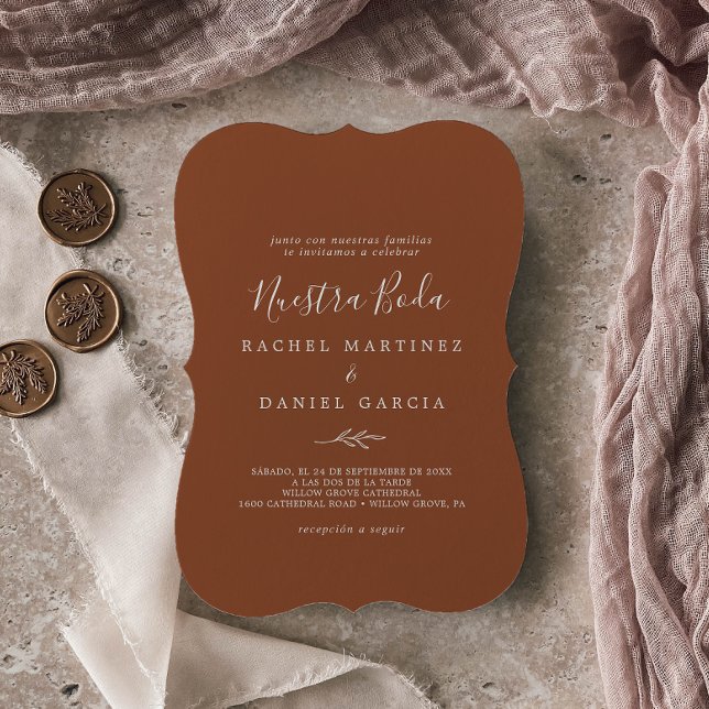 Minimal Leaf | Terracotta Spanish Nuestra Boda Invitation (Creator Uploaded)