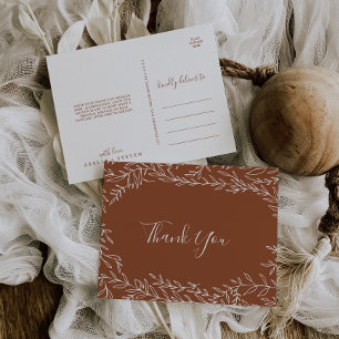 Minimal Leaf Terracotta Thank You Postcard