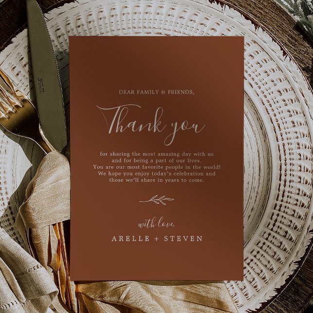 Minimal Leaf | Terracotta Thank You Reception Card (Minimal Leaf | Terracotta Thank You Reception Card)