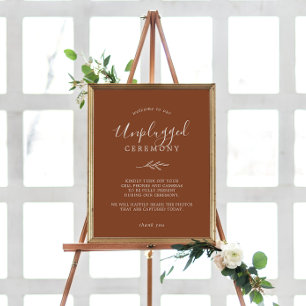 Minimal Leaf   Terracotta Unplugged Ceremony Sign