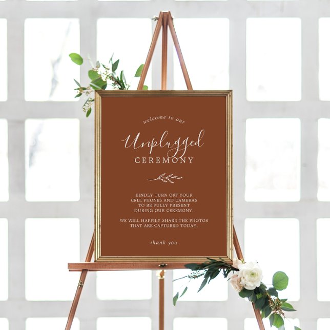 Minimal Leaf | Terracotta Unplugged Ceremony Sign (Creator Uploaded)