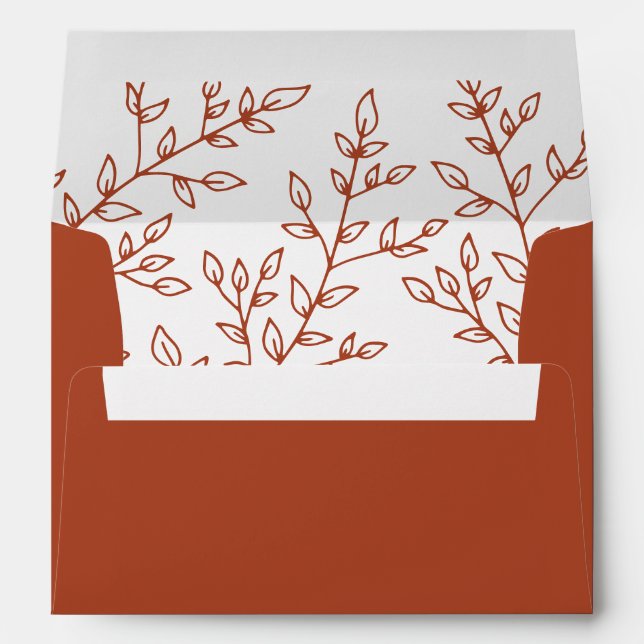 Minimal Leaf Terracotta Wedding Envelope (Back (Bottom))