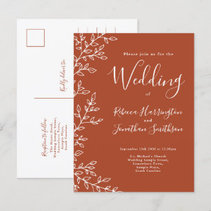 Minimal Leaf Terracotta Wedding Invitation Postcard