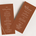 Minimal Leaf | Terracotta Wedding Program Programme<br><div class="desc">This minimal leaf terracotta wedding program is perfect for a boho wedding. The design features a simple greenery leaf silhouette in earthy burnt orange with minimalist desert bohemian style. Include the name of the couple, the wedding date and location, thank you message, order of service, wedding party and an optional...</div>