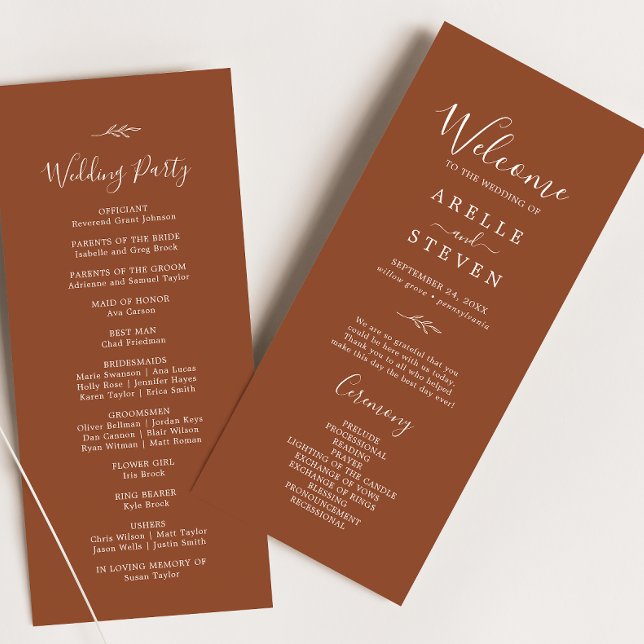 Minimal Leaf | Terracotta Wedding Program Programme (Creator Uploaded)