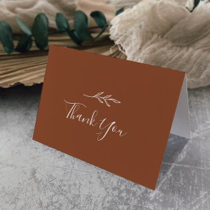 Minimal Leaf Terracotta Wedding Thank You Card