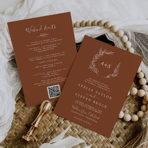 Minimal Leaf Terracotta Weekend Events Wedding Invitation